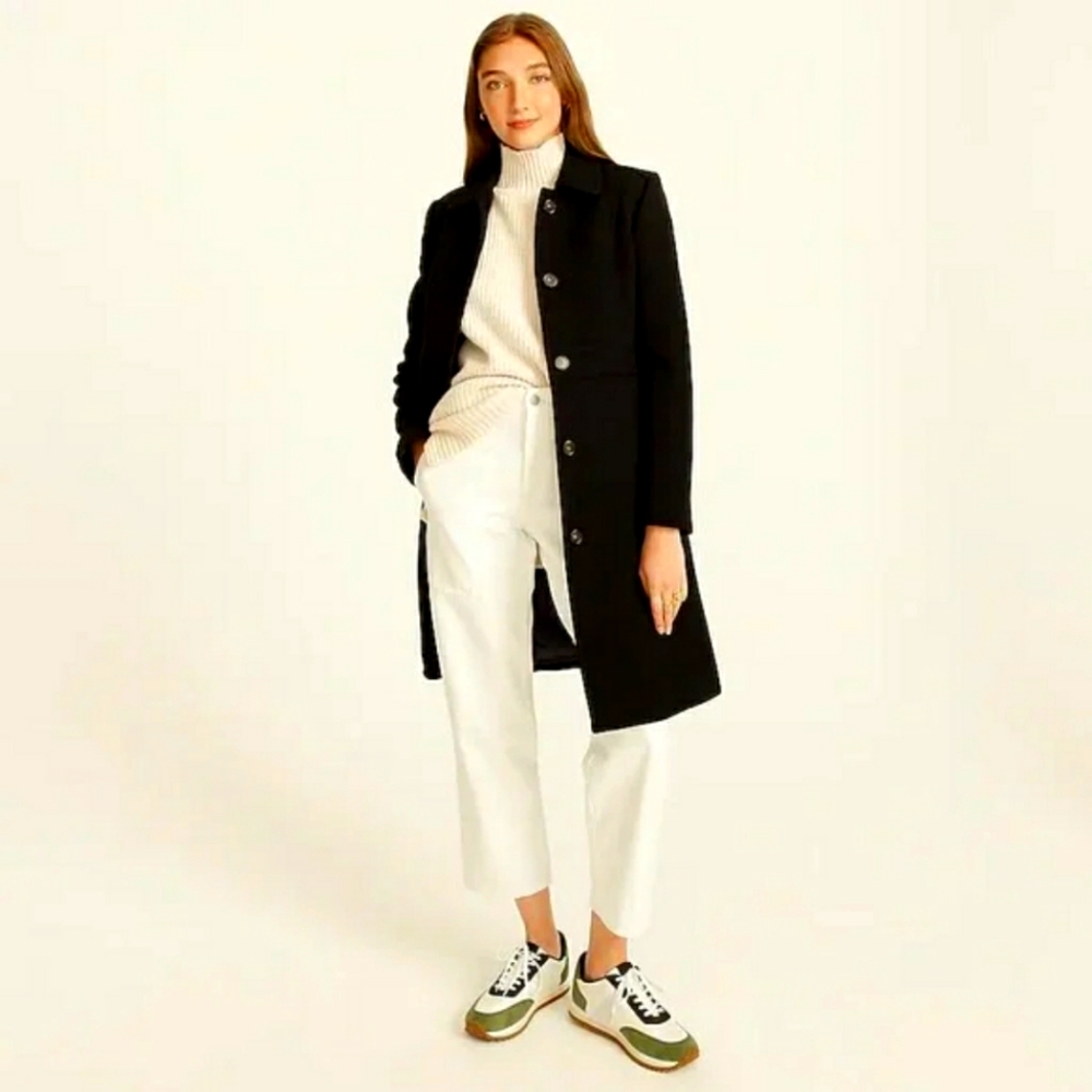 J.Crew Classic Black Lady Day Coat Italian Double Cloth Wool Thinsulate 0 49622